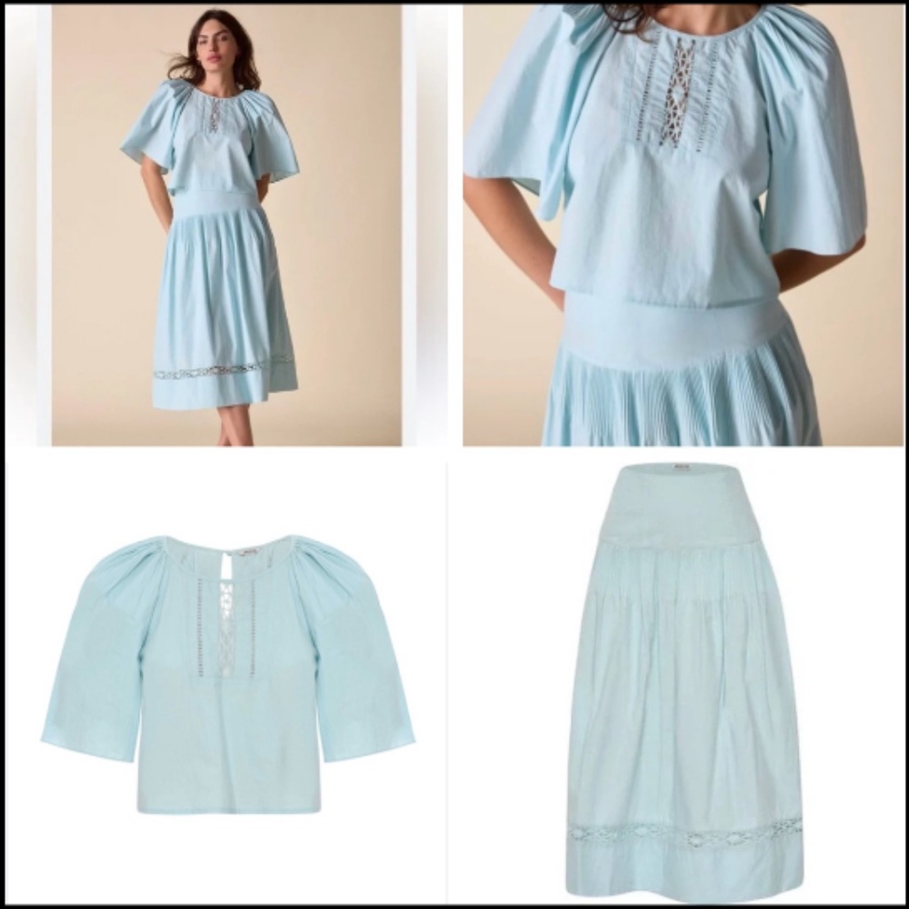 St. Roche x Anthropologie Astral Top & Winona Skirt 2pc Set Duck Egg Blue Size 8
